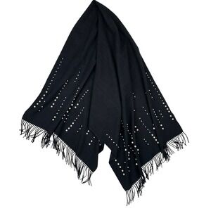 Crosstree Lane Black Studded‎ Pearl Scarf Shawl Fringe Women's One Size